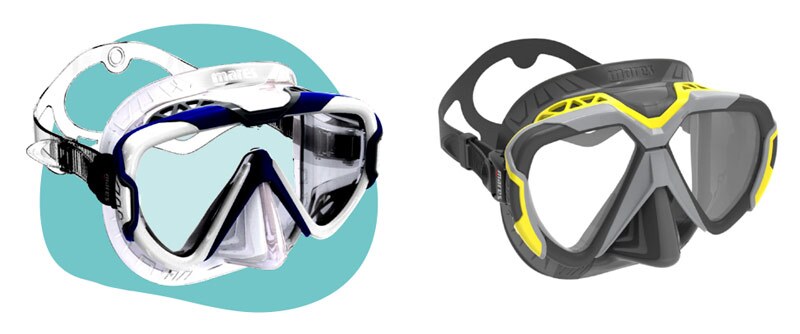 2 masques de plongée Mares transparent et gris